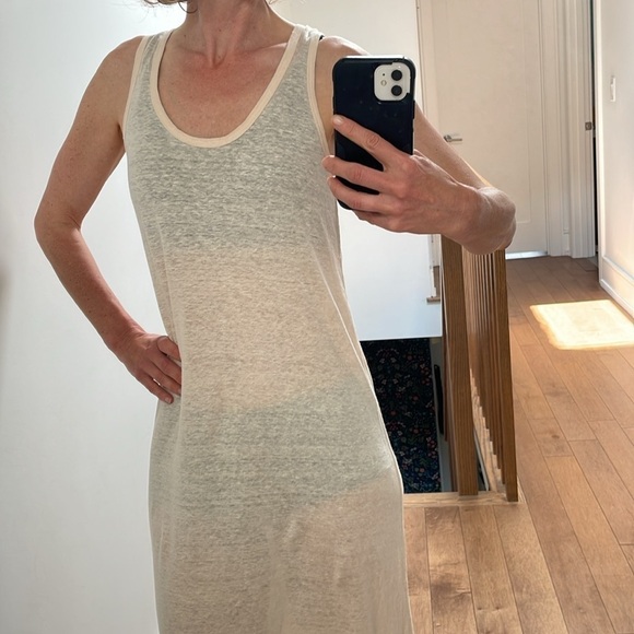 NWT Notshy the hottest cashmere linen maxi dress beach cover, peach cream XS - Picture 4 of 12